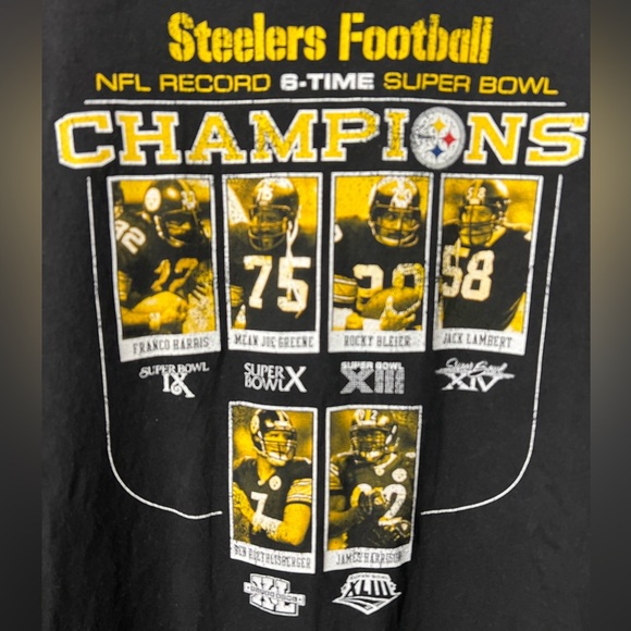 Pittsburgh Steelers Football Reebok 6 Time Super Bowl Champions T-Shirt - Picture 3 of 7